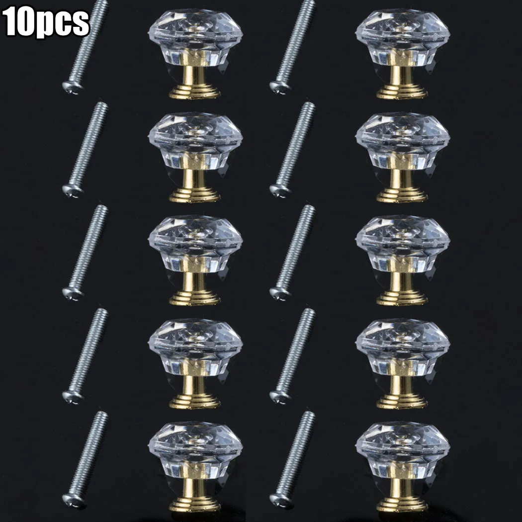

10pcs Crystal Knob + Screw 24*24mm Crystal Acrylic Glass Door Knobs Cupboard Clear Drawer Furniture Handle Cabinet