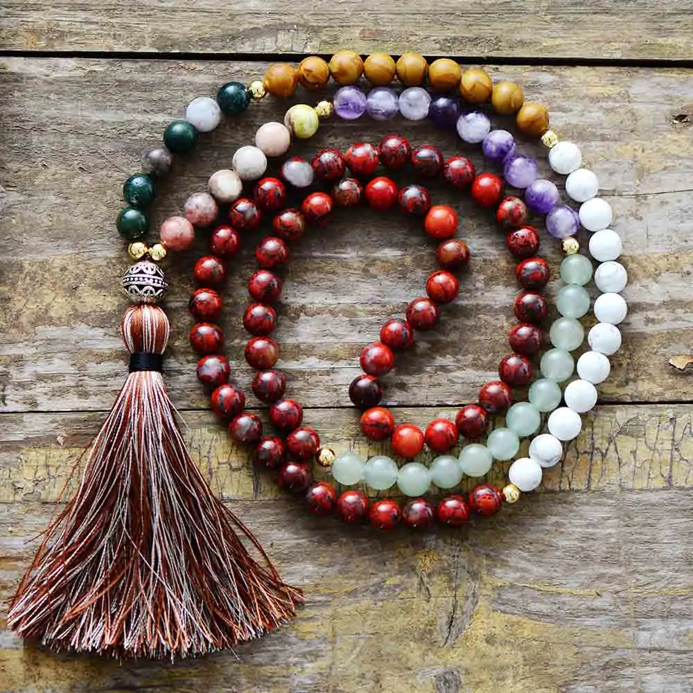 7 ожерелье чакры уникальные 8 мм природные камни тибетские Подвески мягкое с