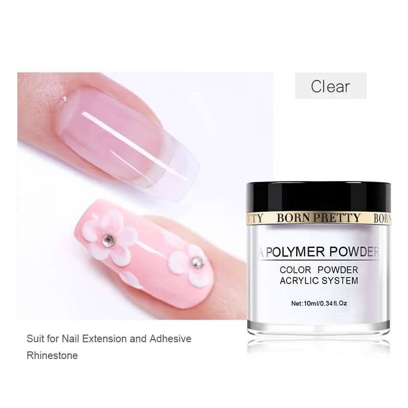 10ml Clear BORN PRETTY 30 мл акриловый порошок Резьба ногтей полимерный наконечник расширение французский розовый, белый, прозрачный самоклеющиеся стразы порошок для ногтей - Цвет: 10ml Clear