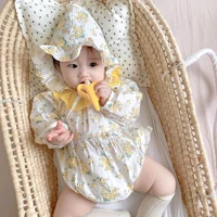 2pcs baby girl romper with hat set newborn bodysuit floral full sleeve ruffles infant girls jumpsuit summer toddler clothes