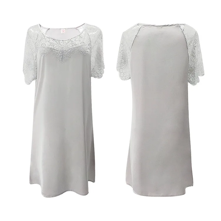 Large Size Housewear Short Sleeve Nightdress Women's Summer Ice Bathrobe Lace Lady Nightgown Sexy Sleepwear Female Sleeping Wear