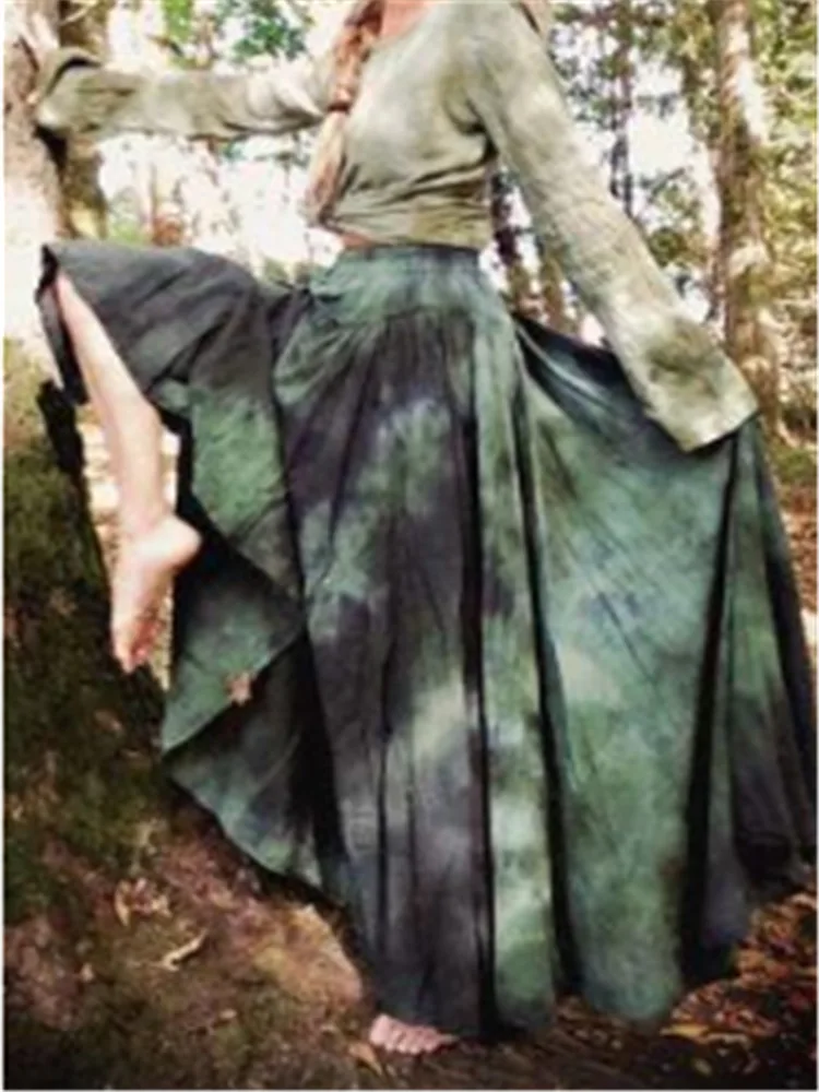 

Lugentolo Vintage Long Skirts for Women Plus Size Empire Tie Dye Big Swing A-LINE Woman Skirts
