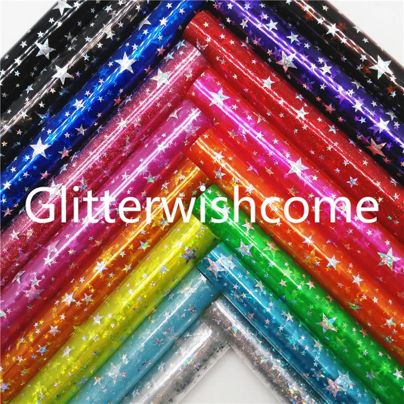 Винил Glitterwishcome размера A4 21 х29 см для бантов печатные звезды прозрачные ПВХ листы