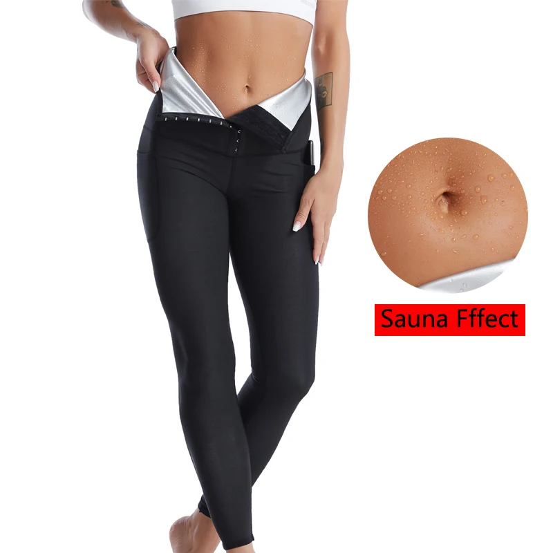 

2021 Sweat Sauna pants Womens for Leggins Fitness Style Sliming Stretch Trouser With Pocket Leggings Body Shaper Workout Pants