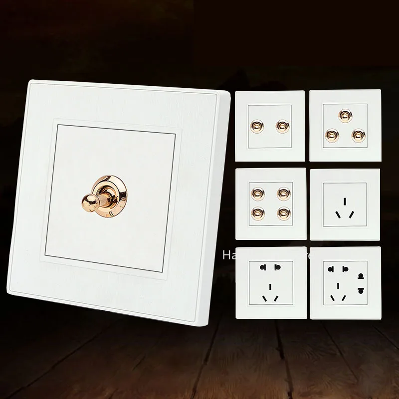 

86 Type Household White 1-4 Gang 2 Way Brass Lever Toggle Switch Retro Concealed Wall Light Switch
