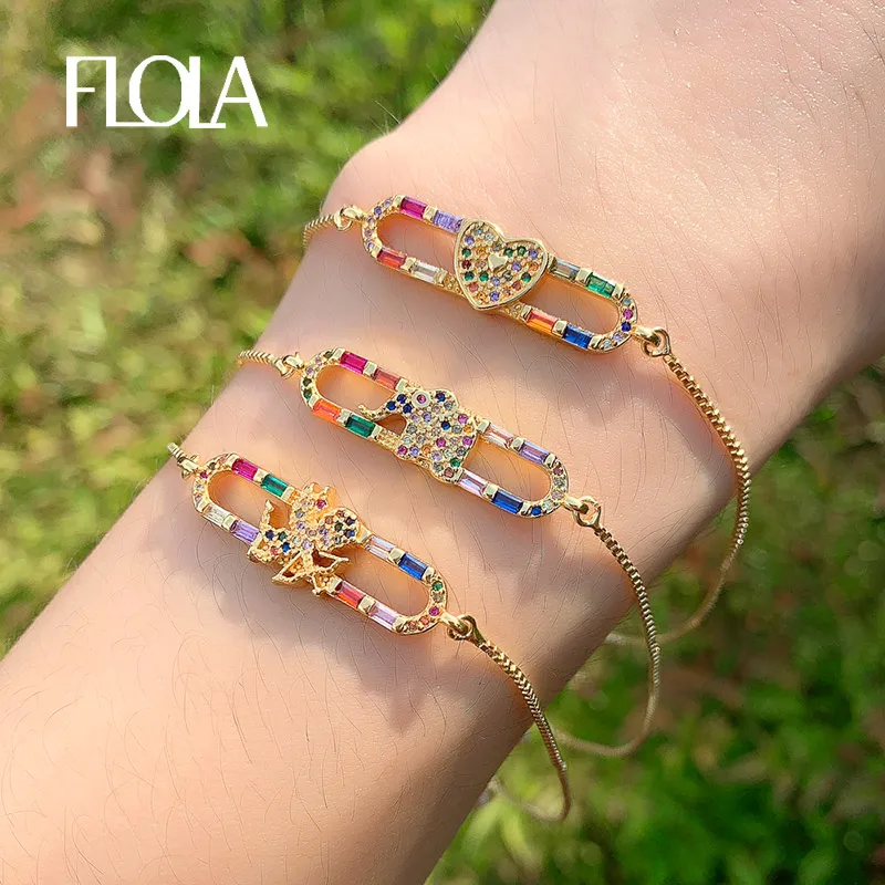 Браслет FLOLA в форме сердца радуги теннисного браслета с кристаллами и кубическим