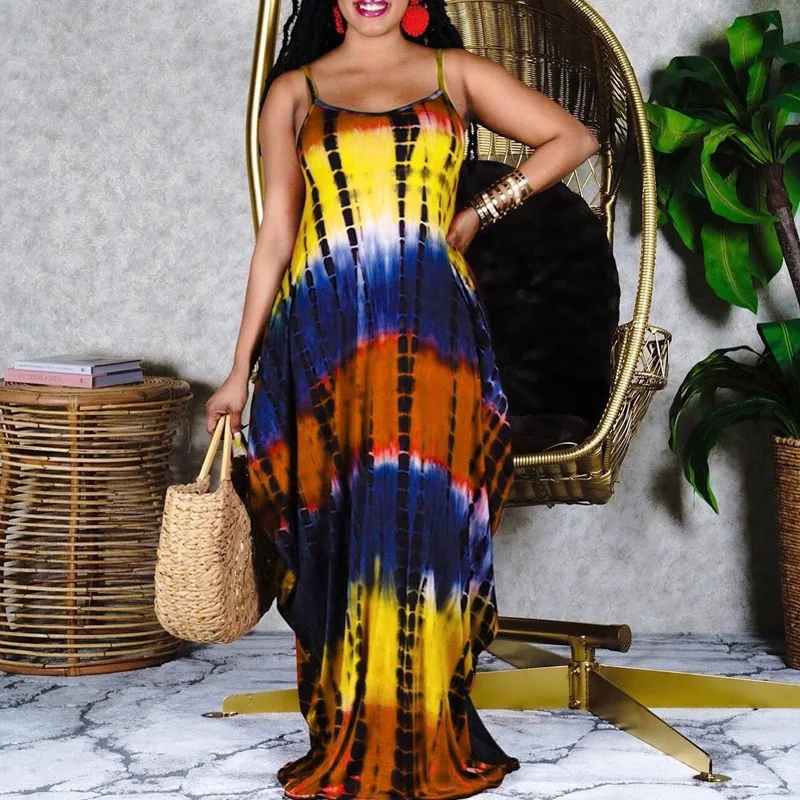 

Женское платье на бретелях-спагетти, Длинное свободное платье с карманами и принтом, лето 2021