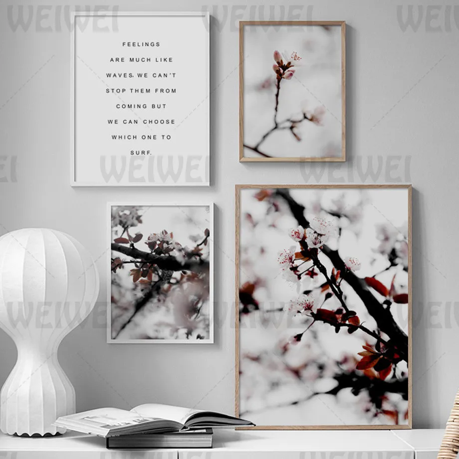 

Sakura Flower Branch Home Decoration Painting Plant Living Room Wall Canvas Poster Simple Text Bedroom Study Dining Room Prints