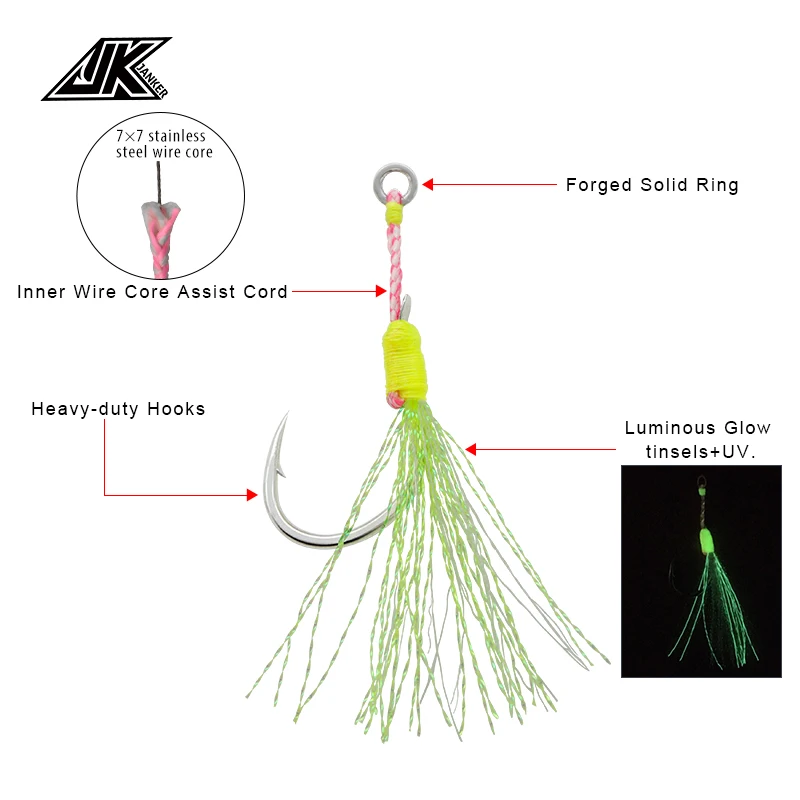 JK New Product STLS-L Wear-Resistant Hook Wire Fixture Fishing Auxiliary Single Hook Sea Fishing Hook Luminous Single Hook