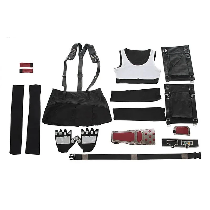 

ROLECOS FF VII Tifa Cosplay Costume FF7 Remake Game Cosplay Costume Halloween Sexy Overalls Skirt Gloves Stokings