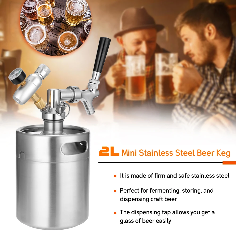 2L Beer Keg with Tap Pressurized Mini Stainless Steel Dispenser Home Brewing Craft Growler System | Дом и сад