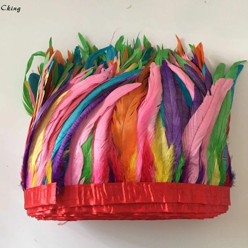 Красивый 1 метр яркий натуральный куриный петух хвост перья планки полоски для