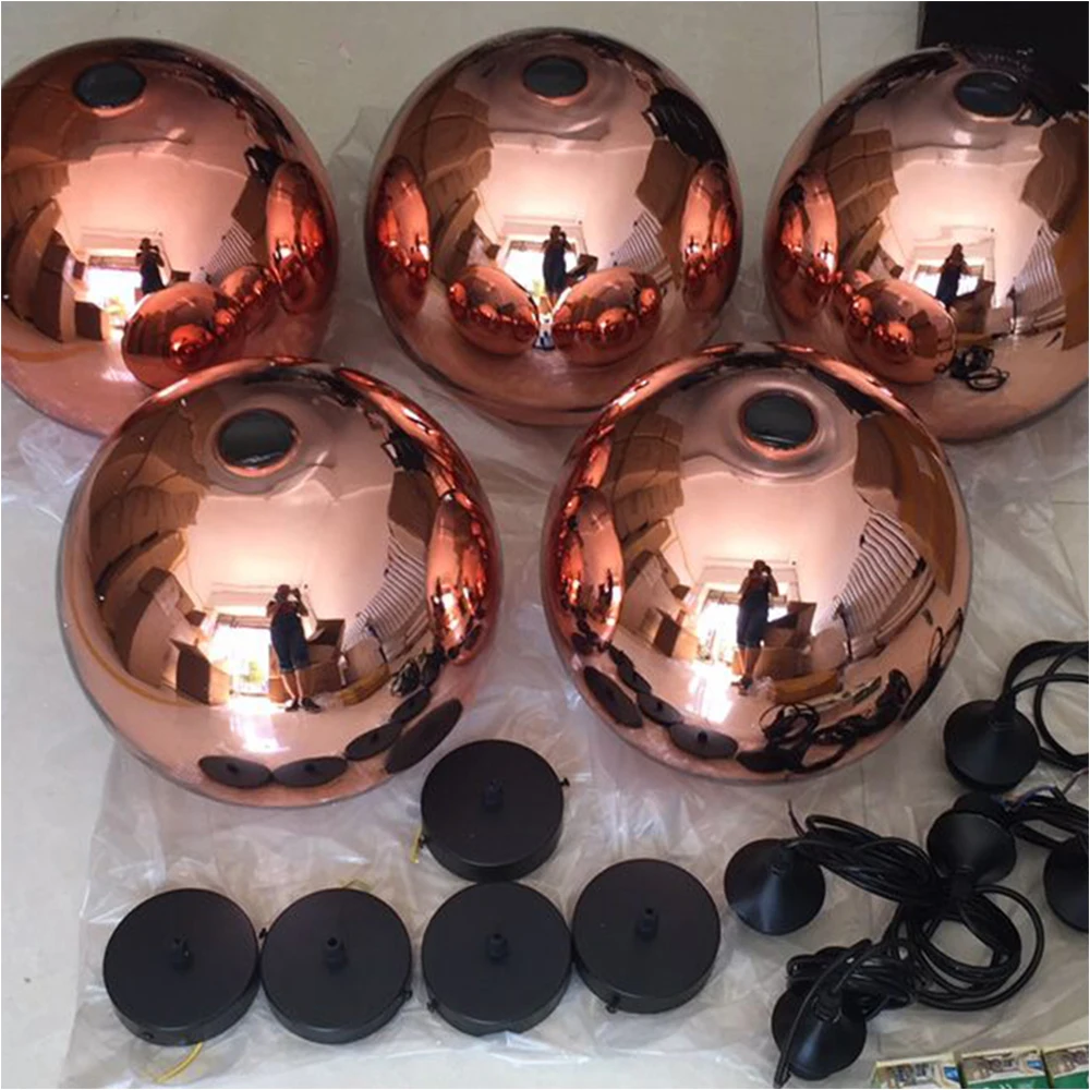 

GZMJ Modern Plating Copper Mirror Simple Glass Ball Pendant Lamp Luster Light Led Hanglamp Home Kitchen Lights Lampshade