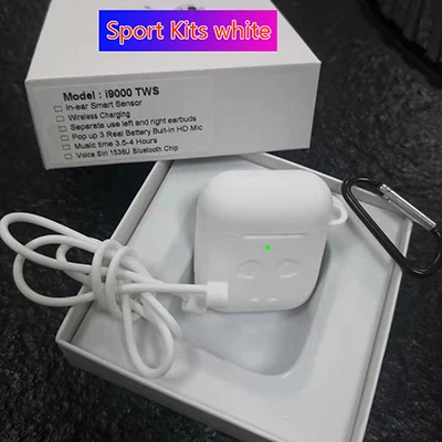 i9000-white-kits I9000 tws 1:1 Smart sensor 8D Bass Pop Up Беспроводная зарядка Bluetooth наушники 8D Super Bass pk W1 i200 i2000 i5000 - Цвет: i9000-white-kits