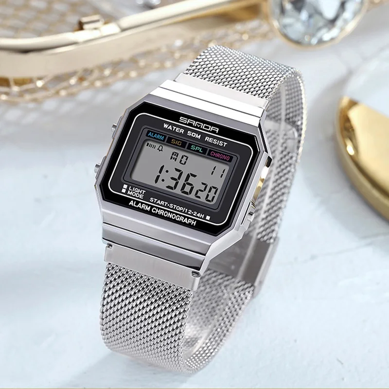 

SANDA Top Brand Men's Watches Fashion Casual Waterproof Stainless Steel Digital Watch Luxury Men Watch Male Clock Reloj Hombre