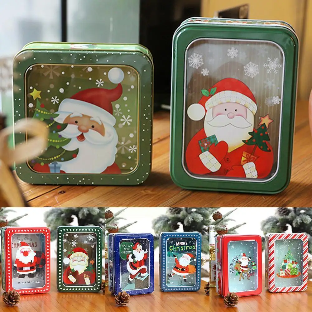 

New Year Gift Packaging Tin Box Merry Christmas Santa Clear Event Party Claus Favors Cookies Snowmen With Window Candy K3q0