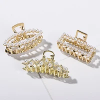 pearl rhinestone hair claws elegant gold hollow geometric metal crab claw clip hair clip hairpin hair accessories for women girl