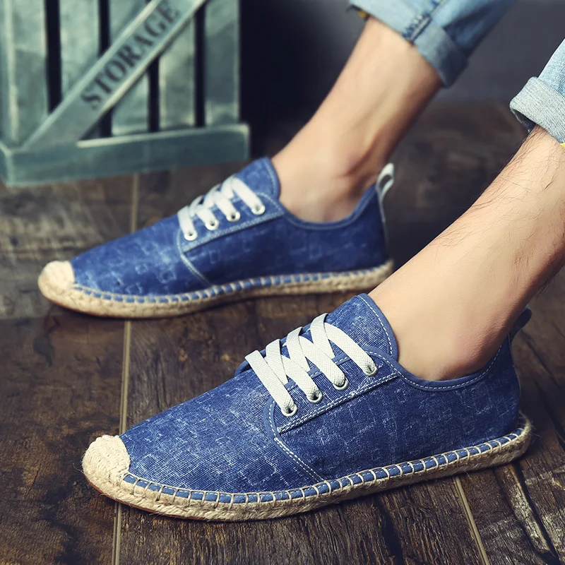 Мужские парусиновые туфли Bule черные серые повседневные рыбацкие с пеньковой