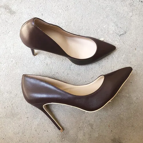 Brown 10cm Heels Veowalk/темно-коричневые матовые женские туфли на высоком каблуке-шпильке; элегантные женские туфли-лодочки с острым носком в итальянском стиле; женские модельные туфли без застежки - Цвет: Brown 10cm Heels