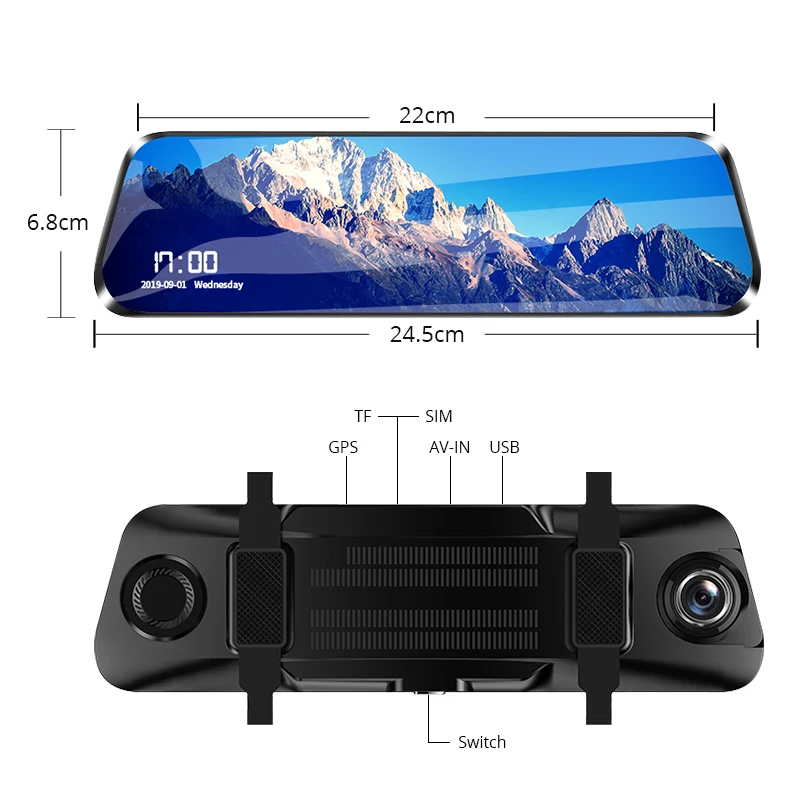 E-ACE Car Dvr ADAS 4G 10" IPS mirror Dash cam Video Recorder Full HD 1920x1080 Dual Lens Rear View Mirror Android GPS Car Camera