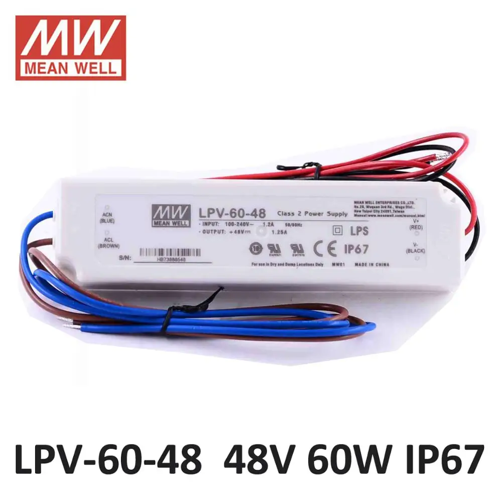 Meanwell waterproof 12V 24V power supply LPV-60W 48V UL PSU 60W 15V 36V 5V LED screen IP67 driver for lighting | Обустройство дома