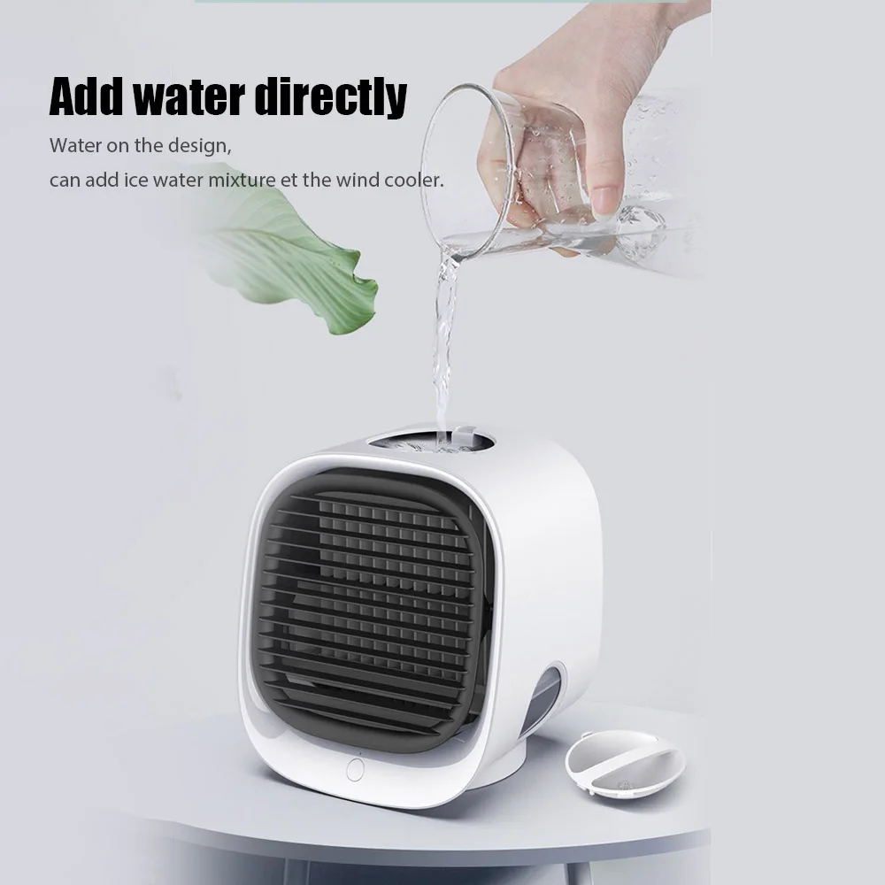 

Mini Air Cooler USB Charging 3 Speeds Low Noise Humidifier Air Conditioner with Night Light Outdoor Portable Cooler Fan