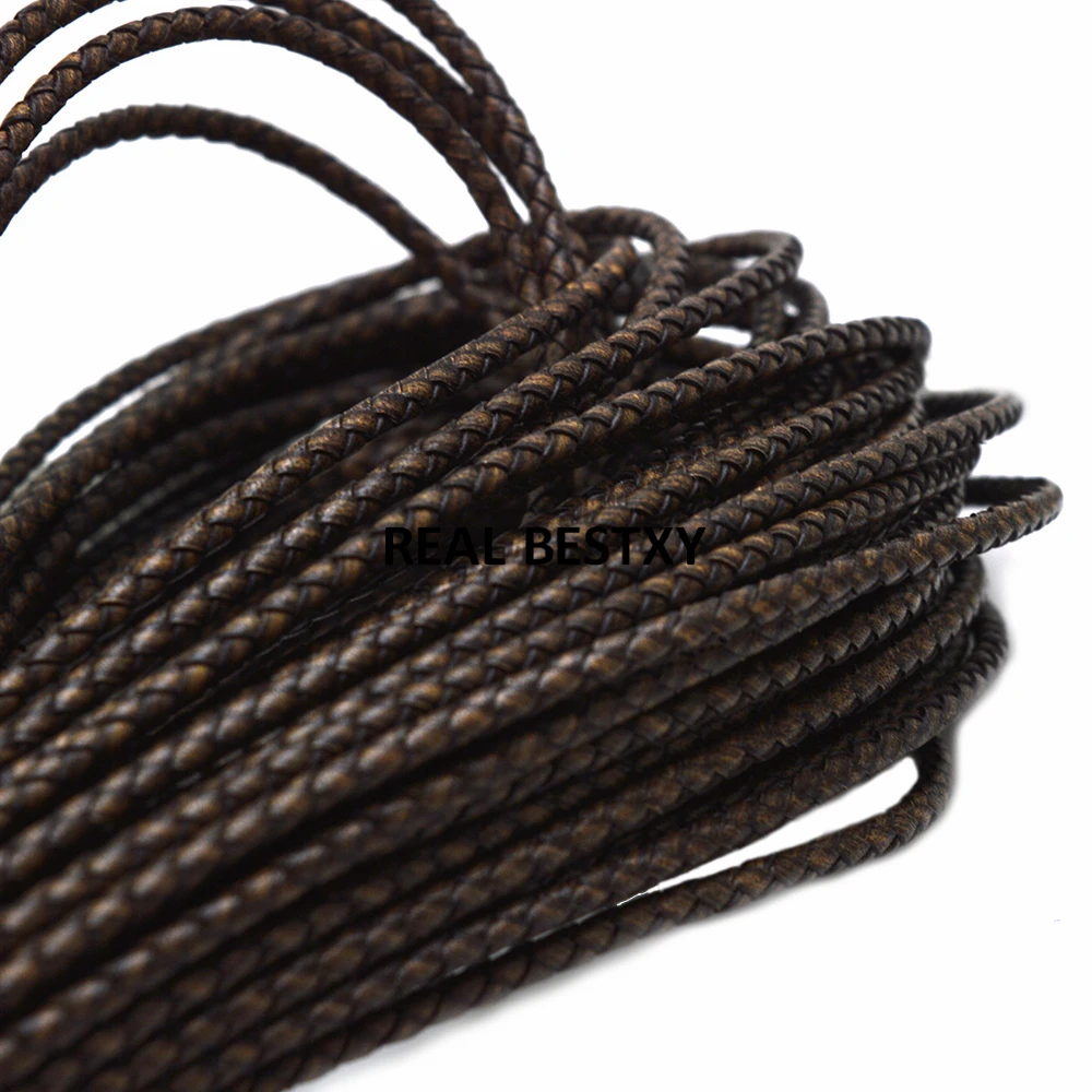 Плетеный шнур из натуральной кожи под старину 1 м около 3 мм