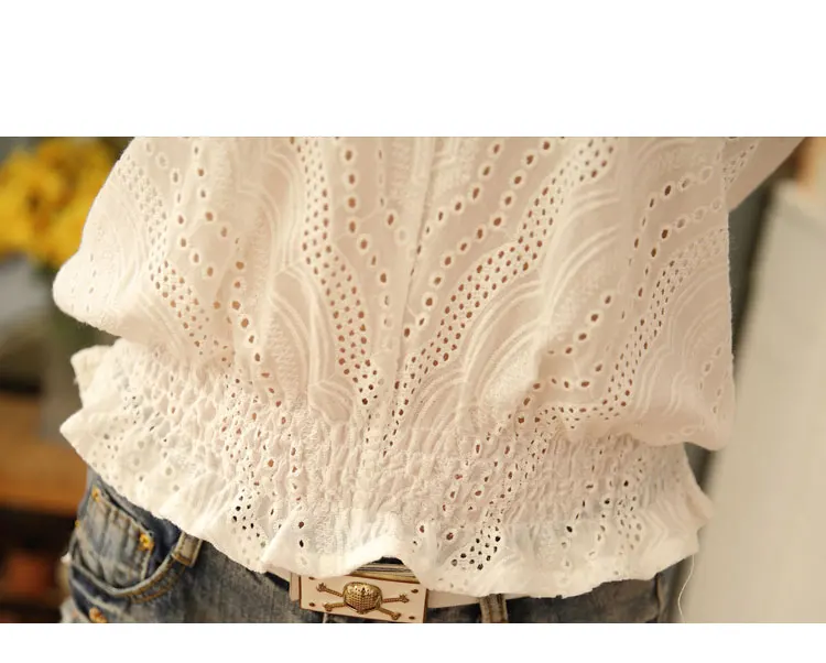 

Office Lady Spring Summer Thin White Lace Shirt Women Sexy V Neck Long Sleeve Slim Lace Hollow Out Patchwork Korean Style Tops