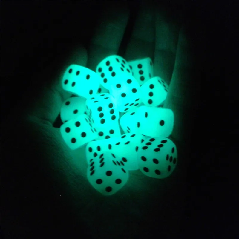 10PCS 6 Sided Noctilucent Dice Dark Light Round Corner Cubes Fun Bar KTV Entertainment Luminous Game Dices Drinking Tool 14mm