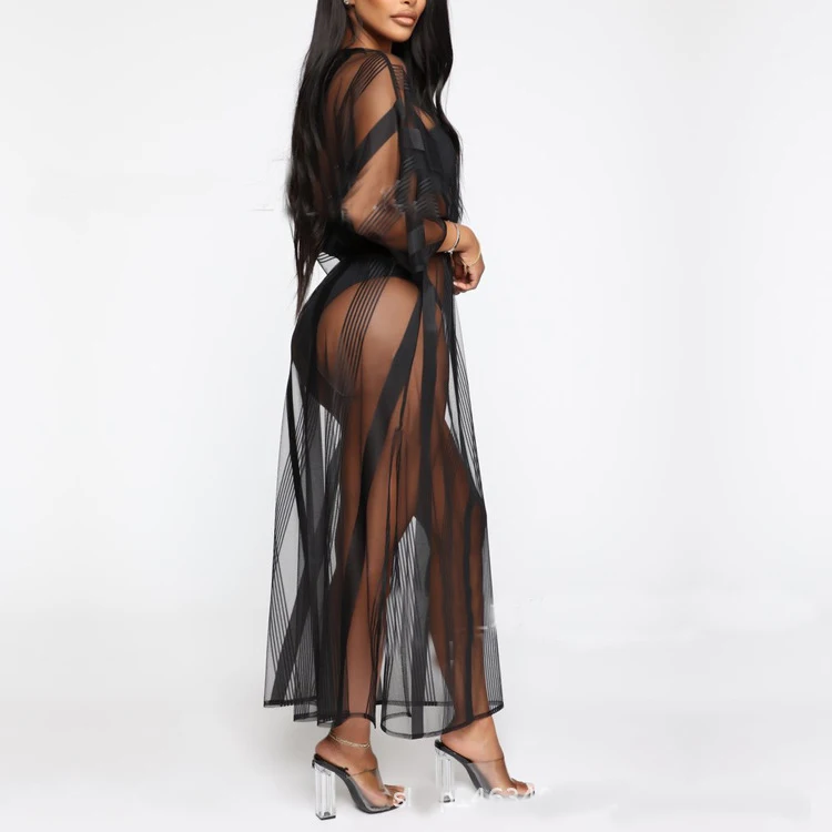 Черное прозрачное шифоновое бикини накидка Пляжное платье купальник женский