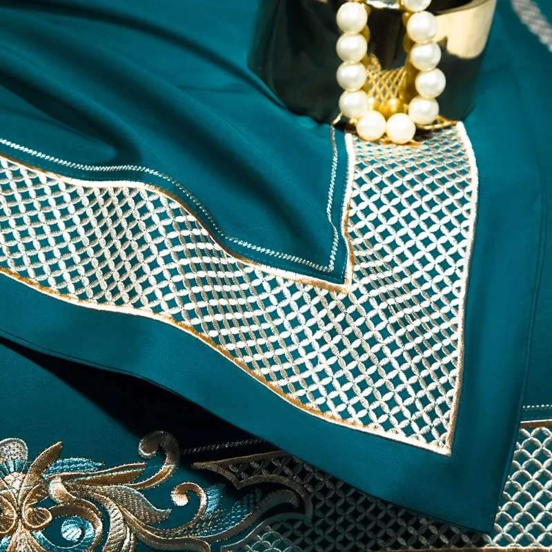 

Luxury 1000TC Egyptian Cotton Embroidered Duvet Cover Set Blue Green Red King Queen size 4Pcs Bed Sheet Pillow shams Quilt Cover