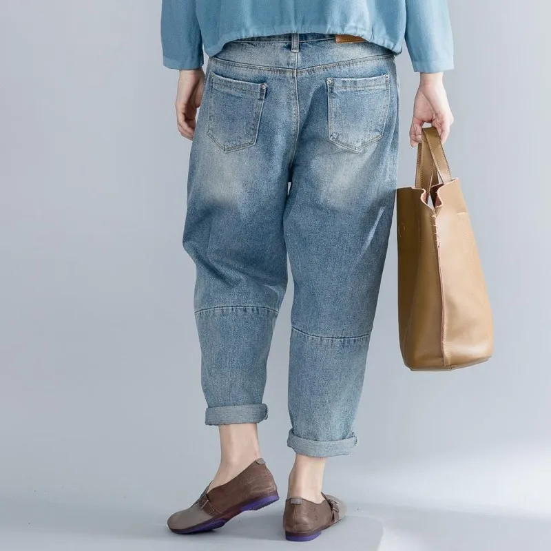 Женские джинсы-шаровары повседневные свободные винтажные Хлопковые Штаны