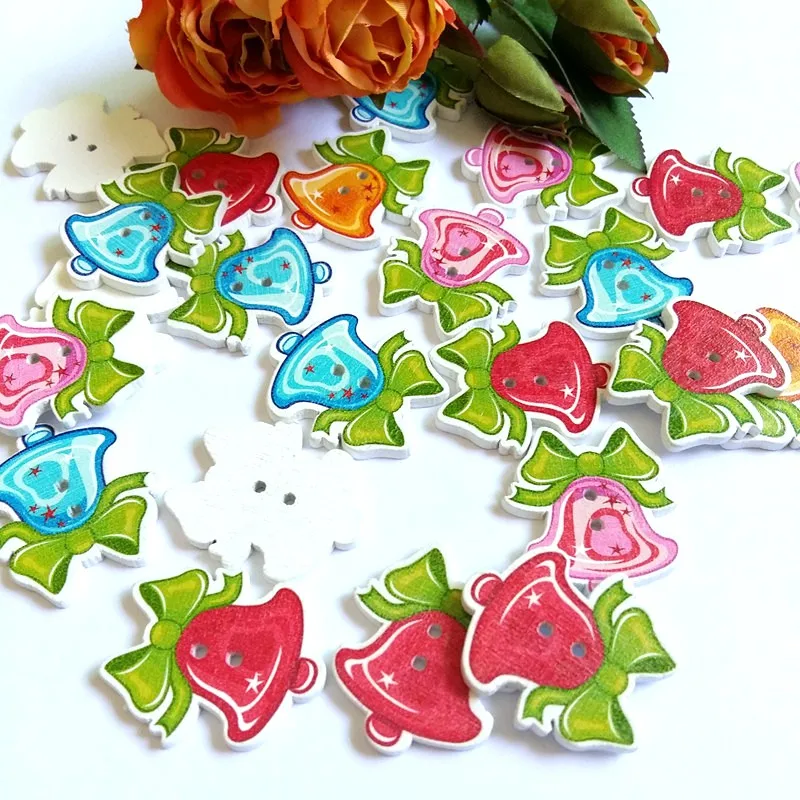 

50 шт., пуговицы с рождественскими колокольчиками для рукоделия, шитья, аксессуары для скрапбукинга, декоративные рождественские пуговицы