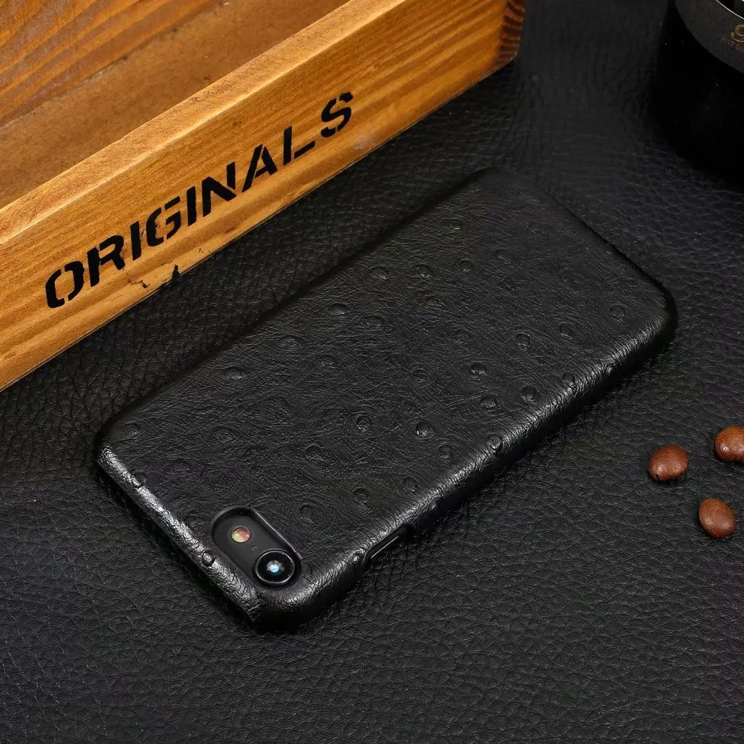 Черный LANGSIDI Чехол для мобильного телефона из натуральной кожи страуса для iphone 8, 8 plus x xr xs max 7 7plus 8 plus Роскошная оболочка - Цвет: Черный