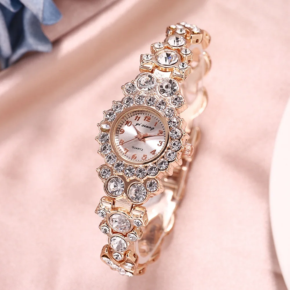 

New color diamond luxury full diamond steel chain watch female shopee fashion temperament small dial alloy bracelet watch