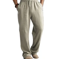 plus size men cotton linen long pants elastic waist loose straight trousers