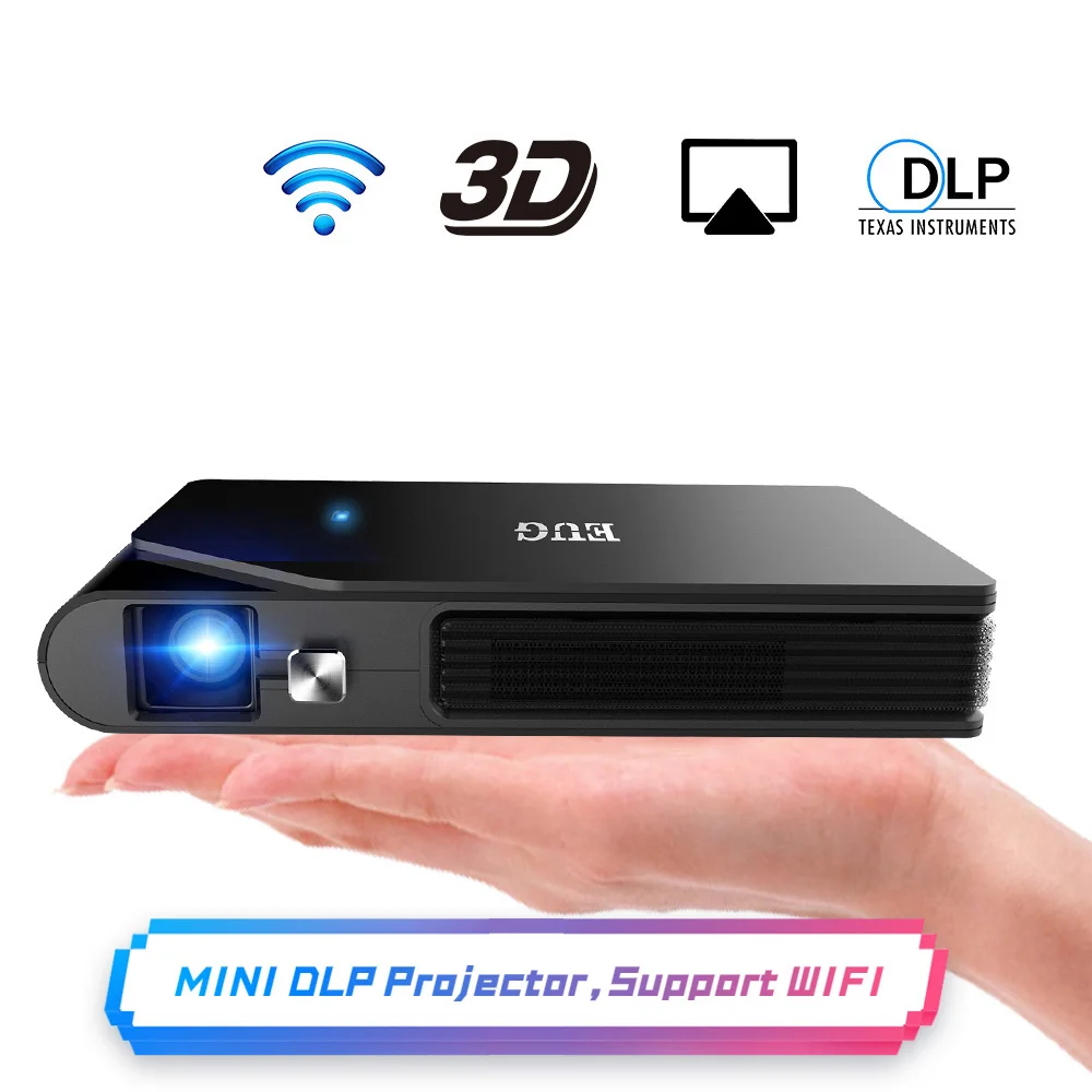 Карманный Wi Fi проектор Мини HD DLP батарея поддержка 1080P Airplay 3D маленький