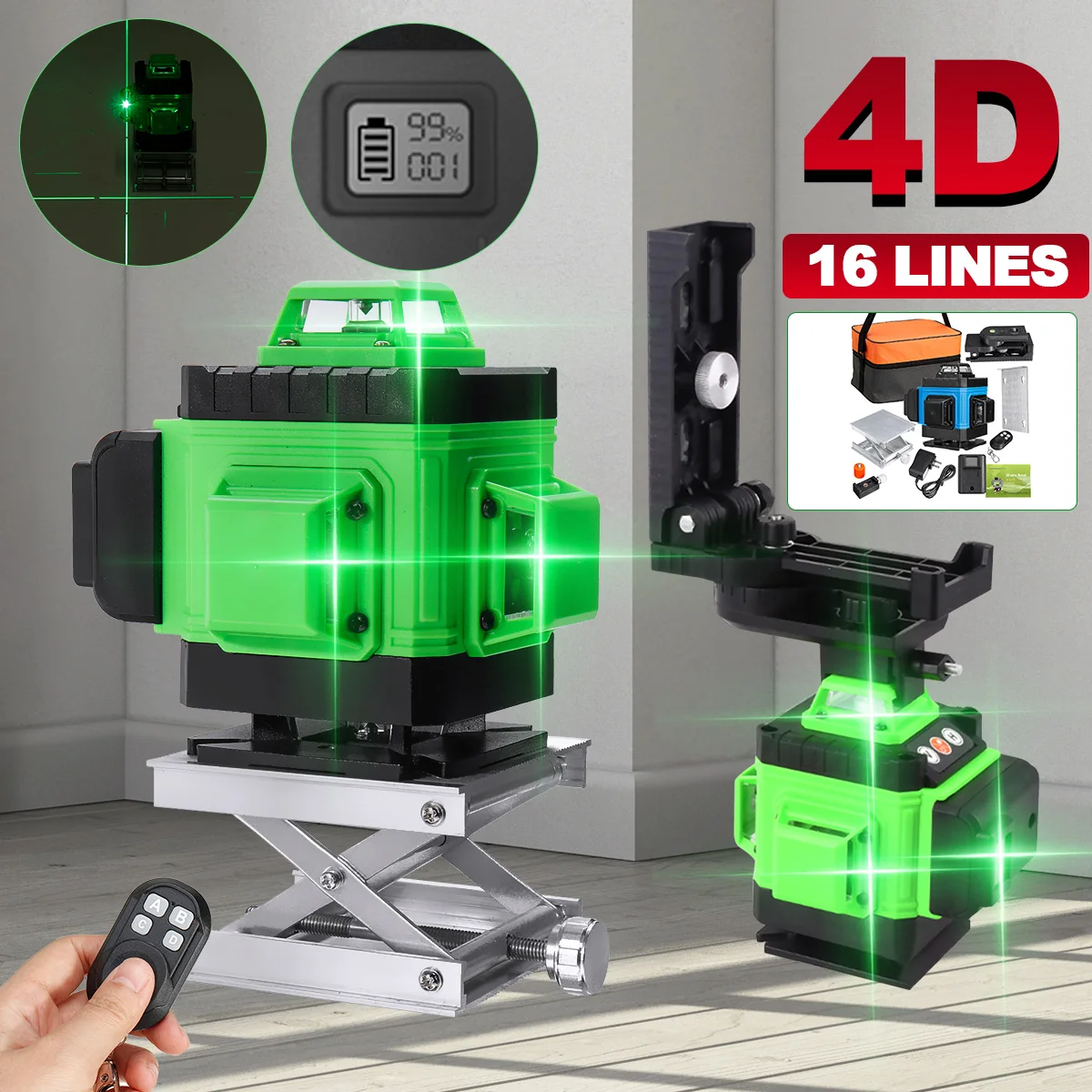 

16 Lines 3D/4D Laser Level Green Lines Self-Leveling 360 Horizontal And Vertical Cross Outdoor Powerful Laser Beam