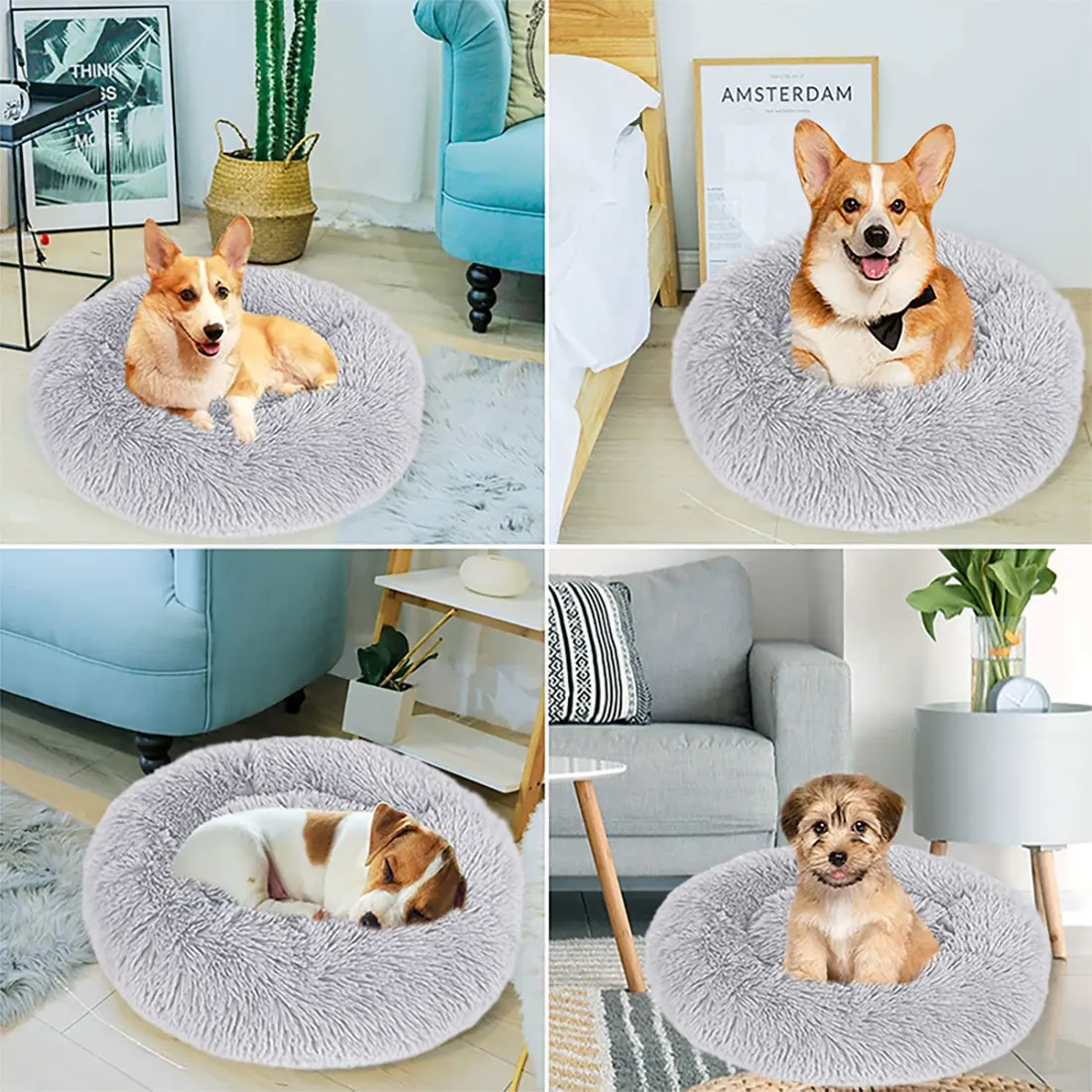 

Pet Bed Warm Fleece Round Dog Kennel House Long Plush Winter Pets Dog Beds For Medium Large Dogs Cats Soft Sofa Cushion Mats