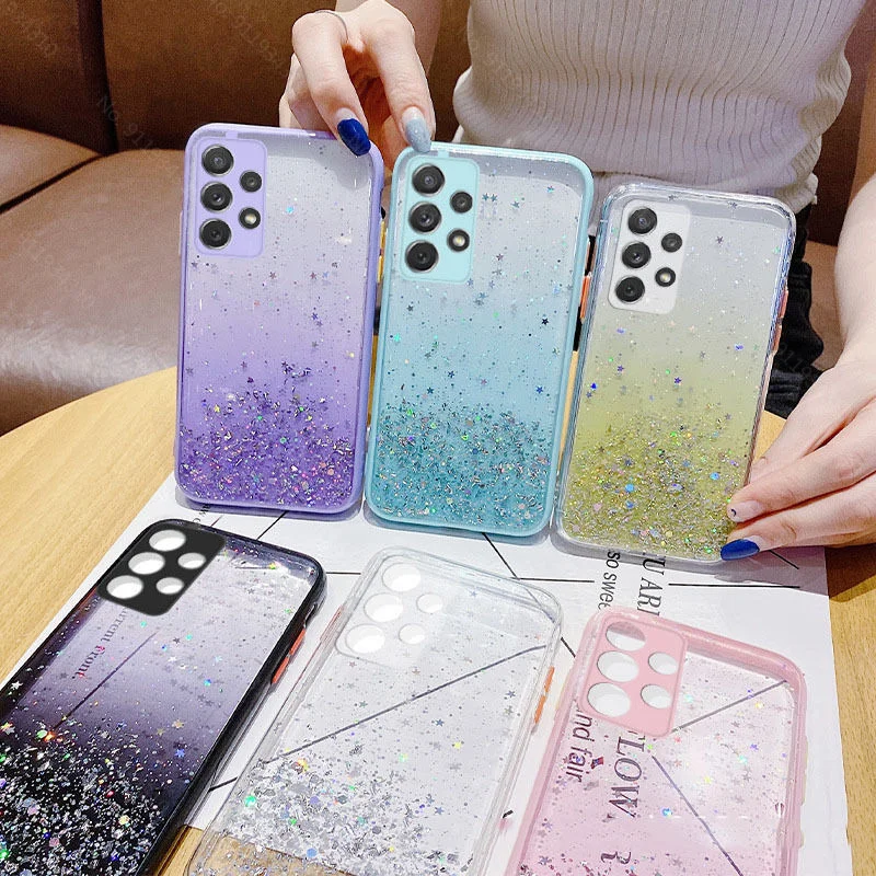 

For Samsung Galaxy Case S21 S20 Plus Ultra FE Note20 A22 A32 A52 A72 A21S A11 A31 A51 A71 A20 A50 Gradient Bling Glitter Cover