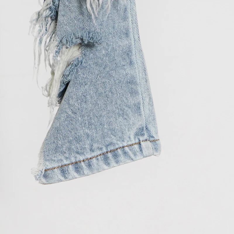 

TWOTWINSTYLE Asymmetrical Denim Skirt For Women High Waist Patchwork Tassel Irregular Hem Skirts Female Fashion New Clothing