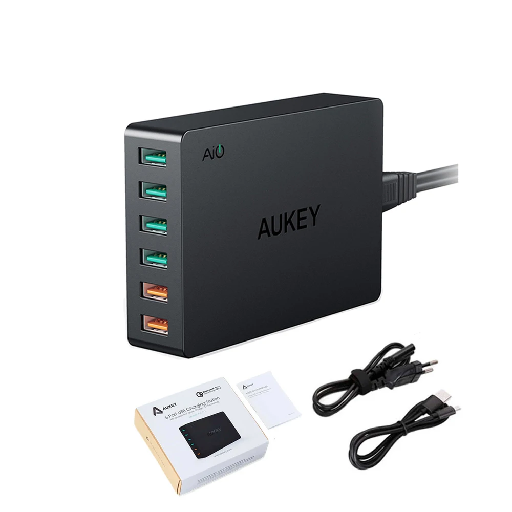 AUKEY PA-T11 6 USB порт 60 Вт Быстрое настенное зарядное устройство с вилкой EU US UK зарядная