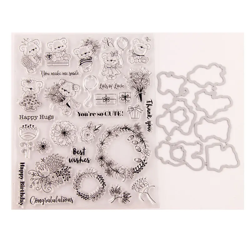 

Transparent Clear Stamps and Cutting Dies Set for DIY Scrapbooking/Bullet Journal Rubber Stamps Photo Album T1652 Bear Blessing