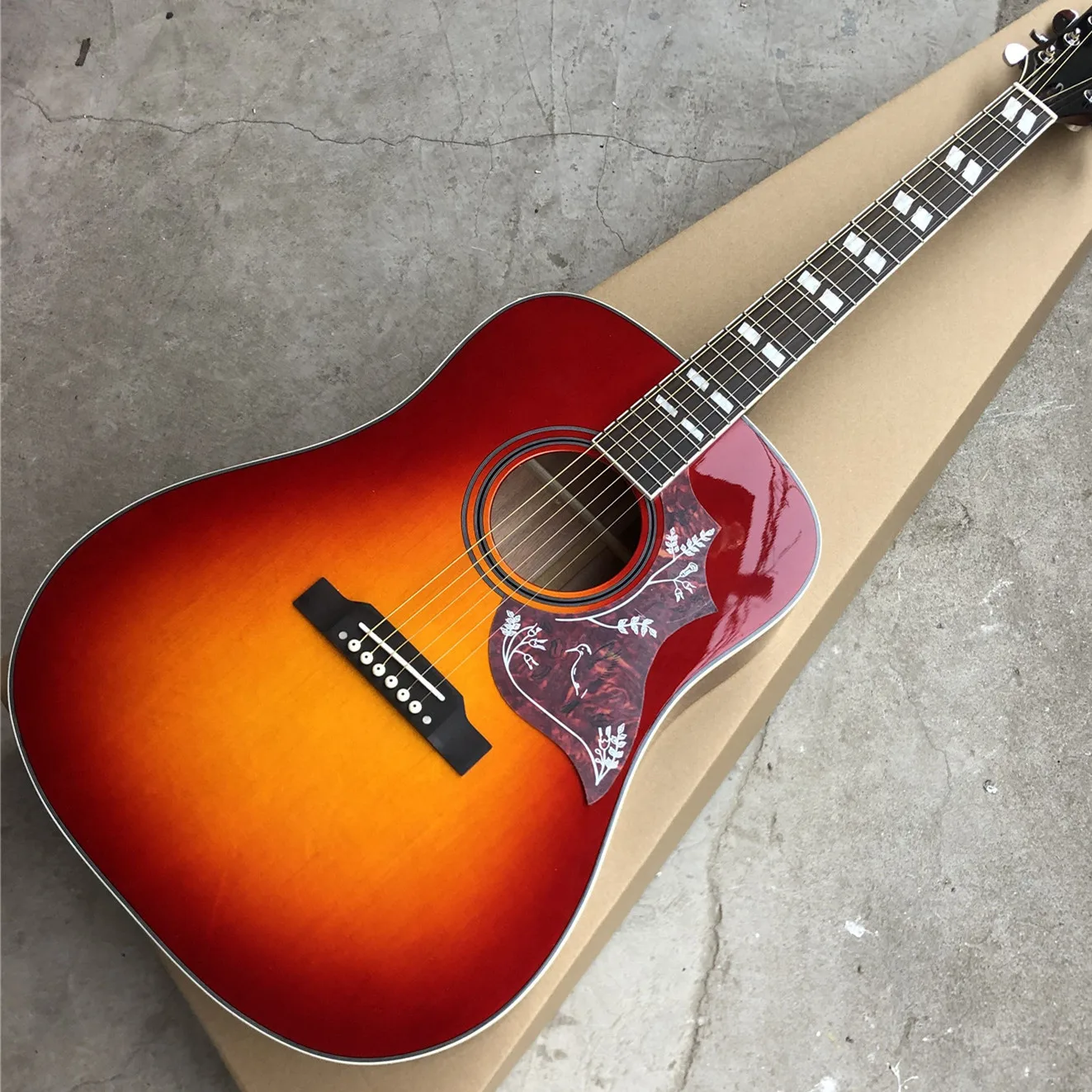 

41" Handmade Cherry Red Solid Spruce D Type Acoustic Guitar,Bird Electric Guitar,Free Shipping