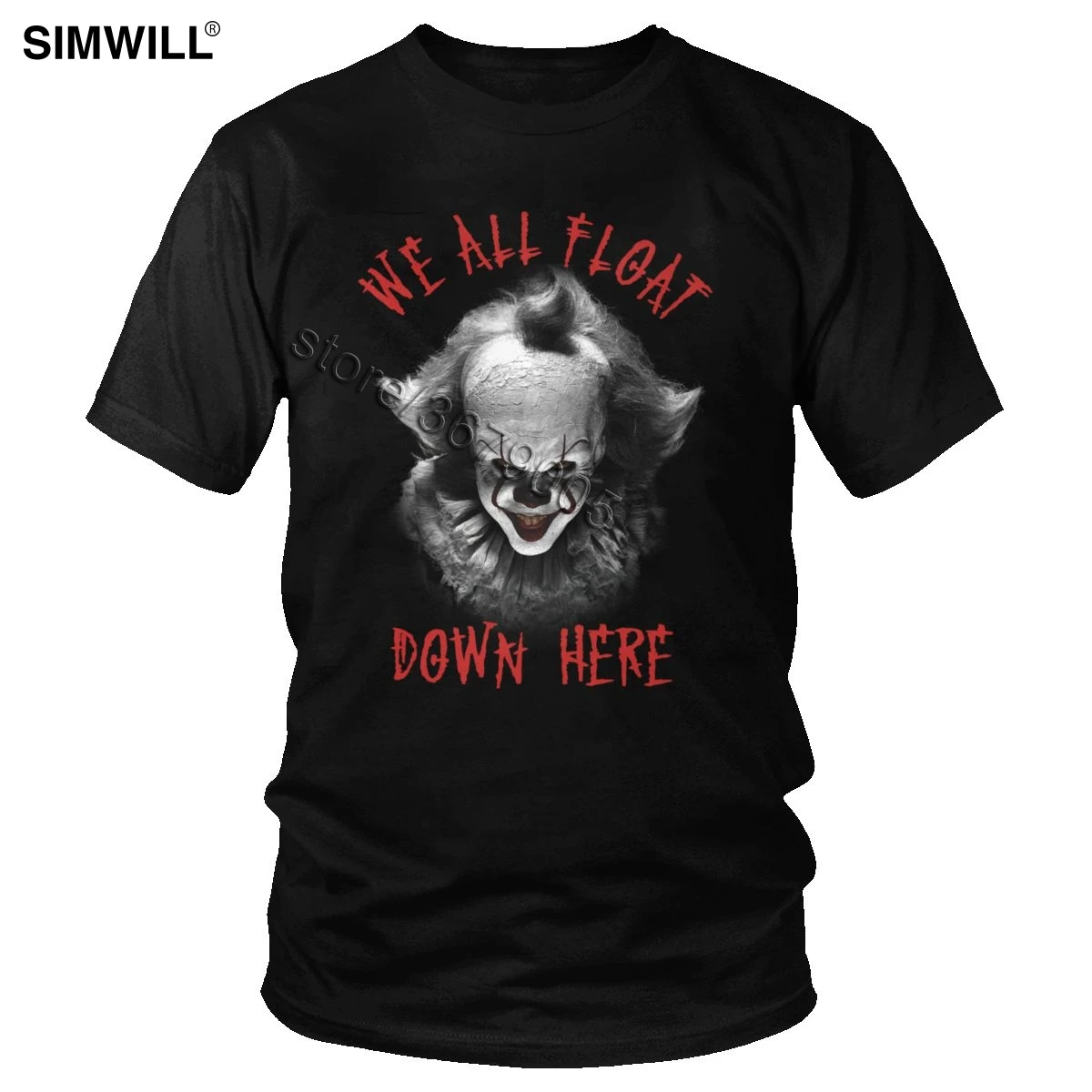 

Horror Movie It T Shirt We All Float Down Here T-Shirt for Men Cotton Pennywise Tshirt Cool Short Sleeved Halloween Clown Tees