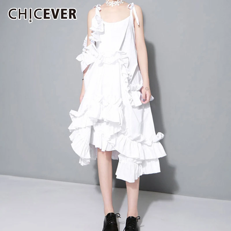 CHICEVER корейский стиль лоскутные платья с оборками для женщин круглым вырезом без