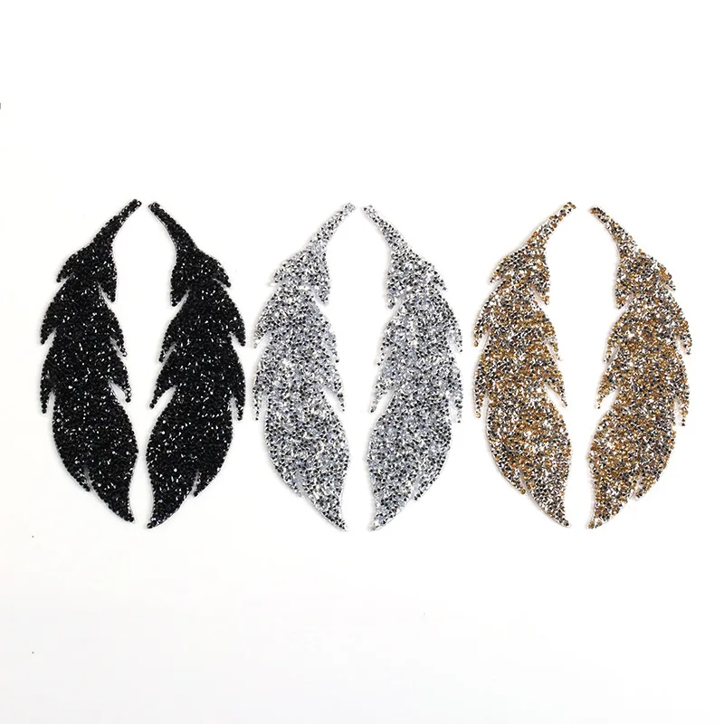 

Leaf Feather Crystal Rhinestone Patch Iron on Patches for Clothing Heat Transfer for T-shirt Badges Applications DIY Appliques G