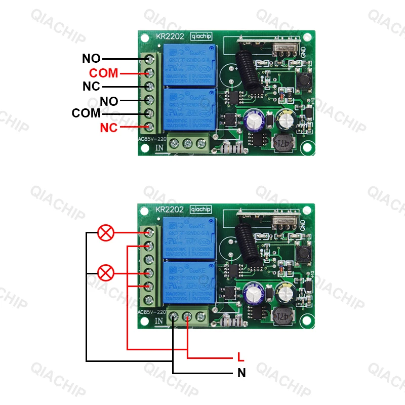 Фото QIACHIP 433 Mhz универсальный Беспроводной удаленного Управление переключатель AC 110 V 220 V 2CH реле приемника модуль + RF пульт дистанционного передат... №2