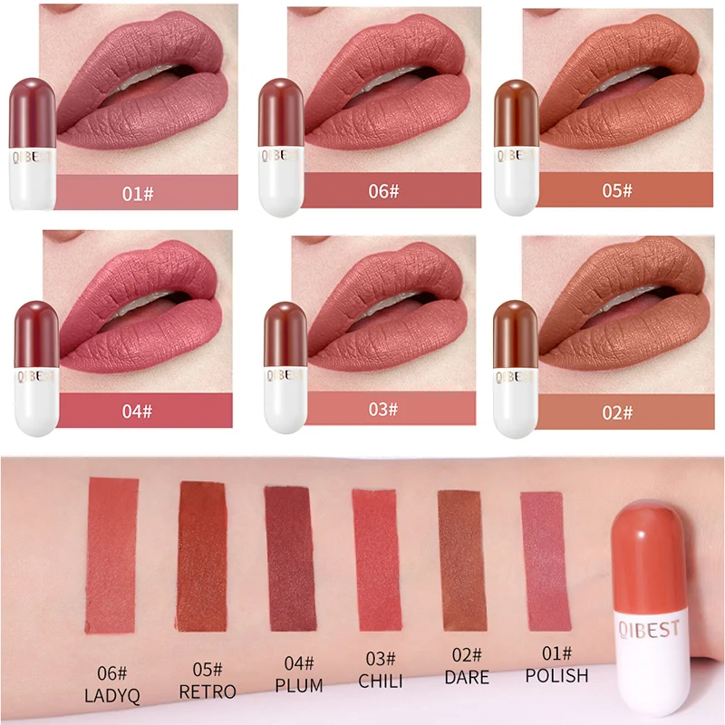 

Cute Mini Lipstick 6 Colors Optional QIBEST Capsule Lipstick Long-lasting Non-fading Waterproof Pill Lip Gloss Cosmetics Makeup