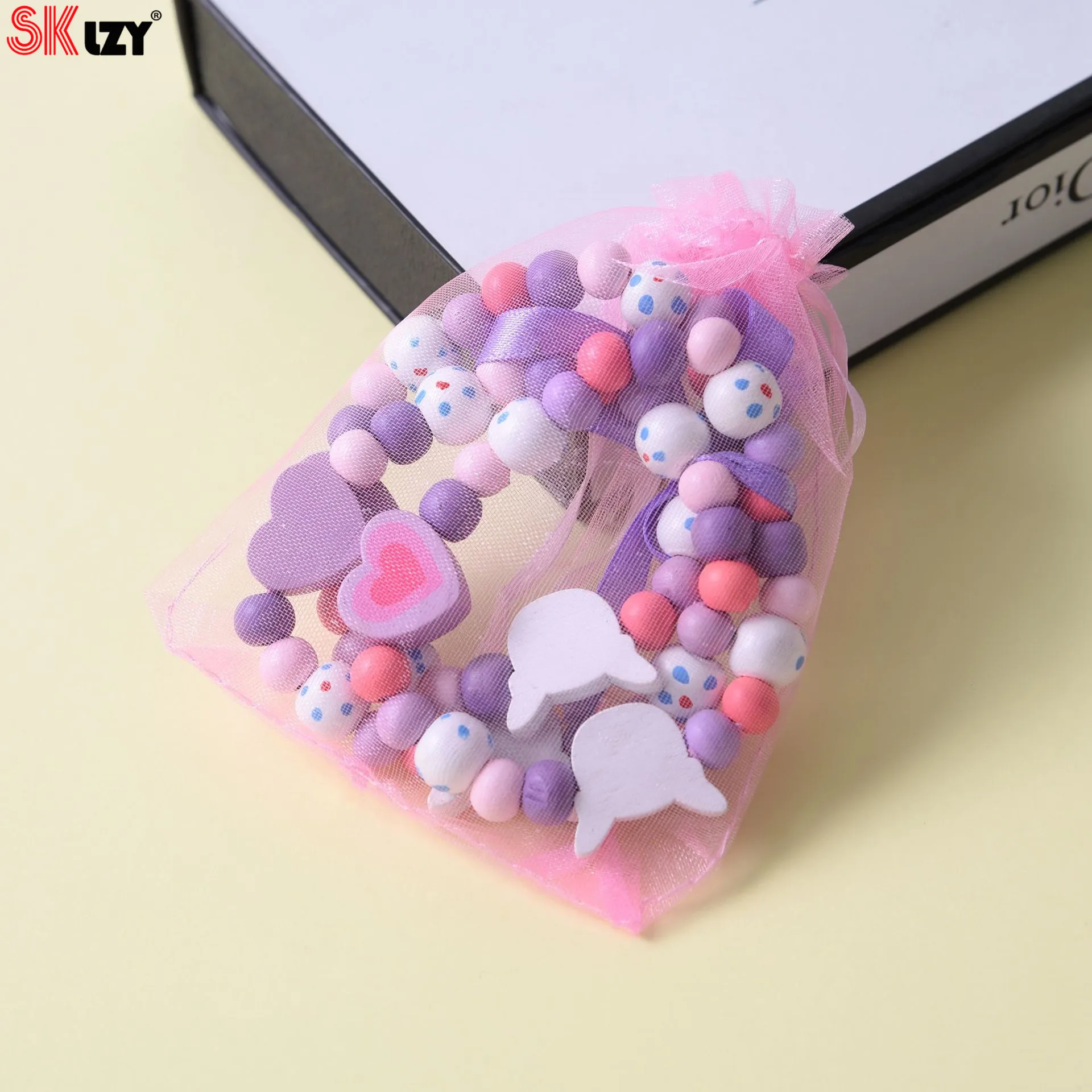 Красочные цветы милые Мультяшные животные деревянные бусины детский браслет